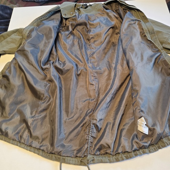 Forever 21 Mid Length Full Zip Jacket w/ Hood Olive Army Green Adult Womens Sz L - Picture 10 of 13